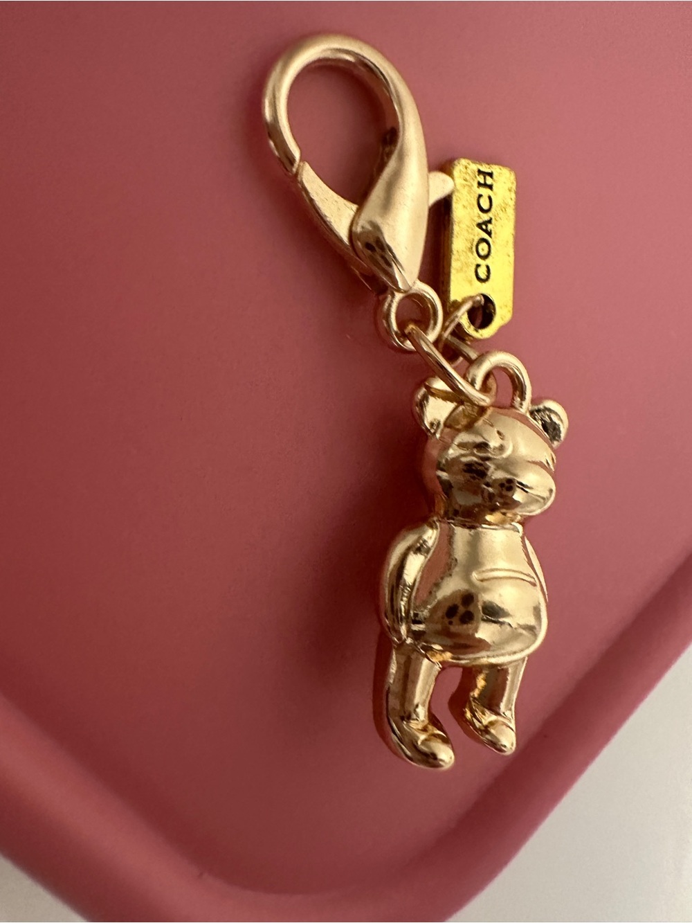 Coach Gold Tone Teddy Bear Bag Charm Lobster Clasp Logo Hangtag Y2K Cute
